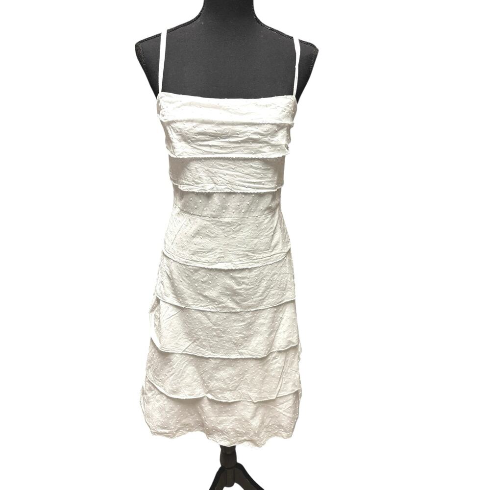 BCBGMaxazria Women's 100% Cotton Ruffle Mini Dress Sz 12 White Tiered Angelcore